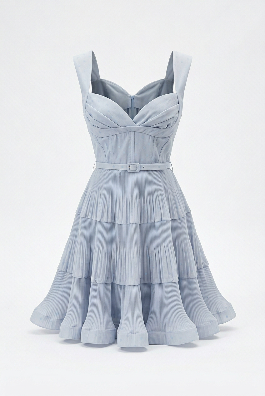 Coming soon/Baby Blue Pleated Midi Dress