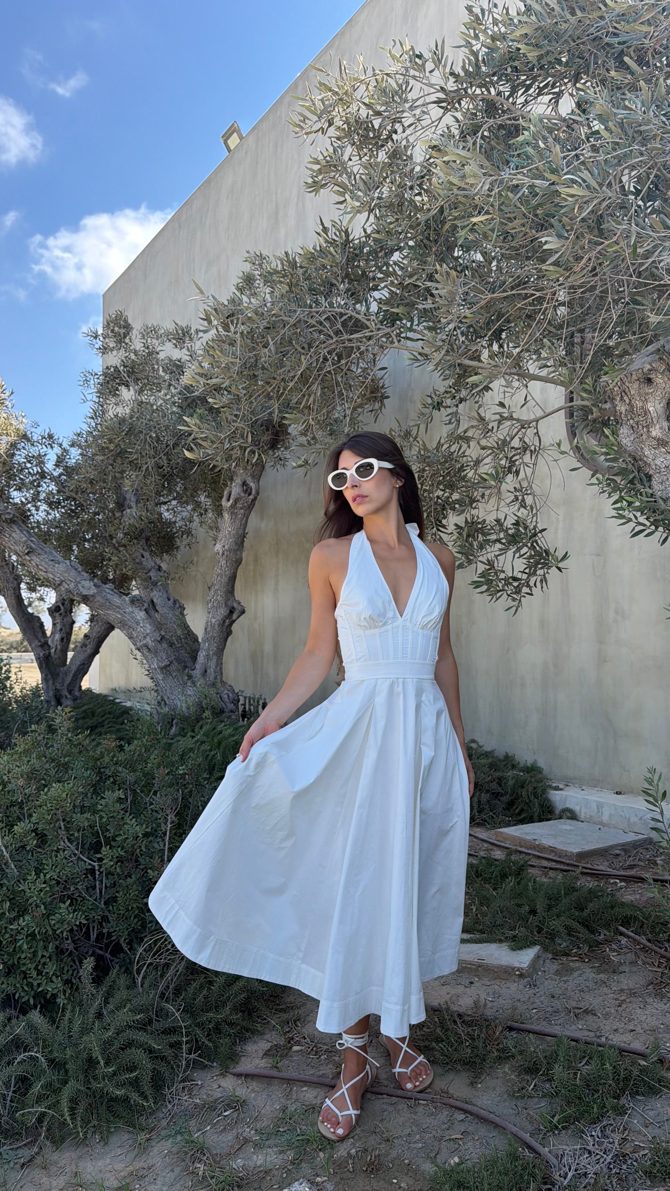 White Cotton Midi Dress