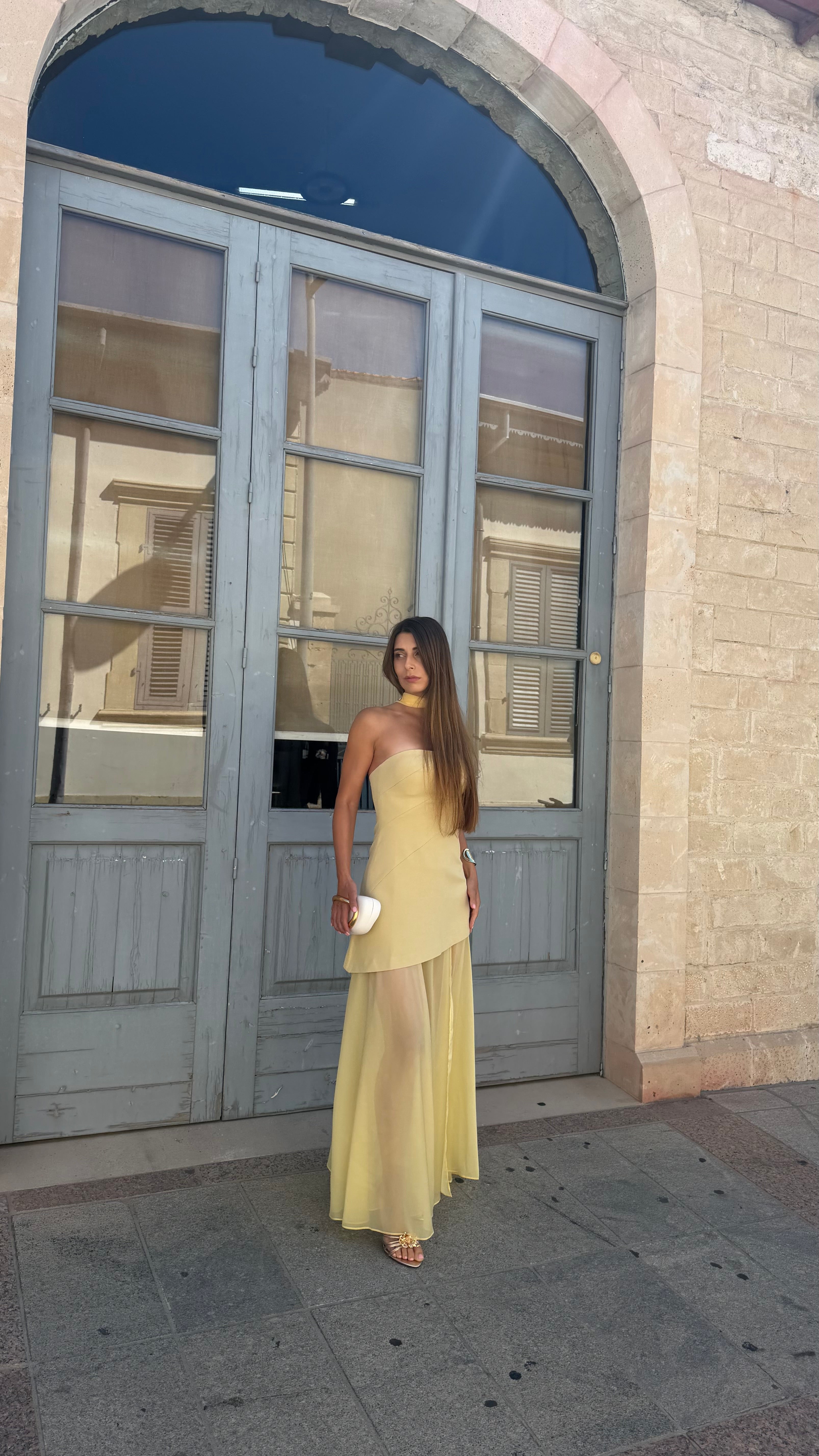 Butter Yellow Elegance Dress with scarf