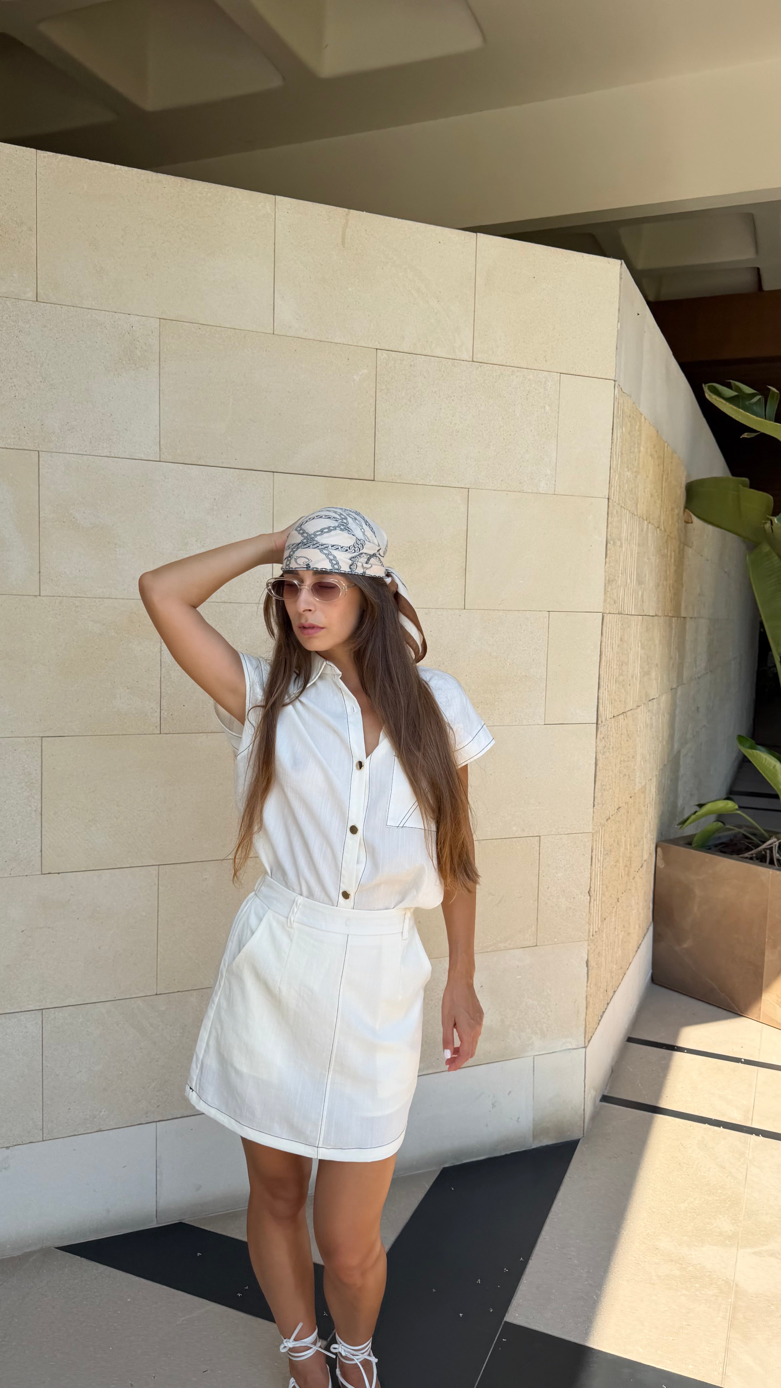 Ivory Shirt Mini Skirt Set