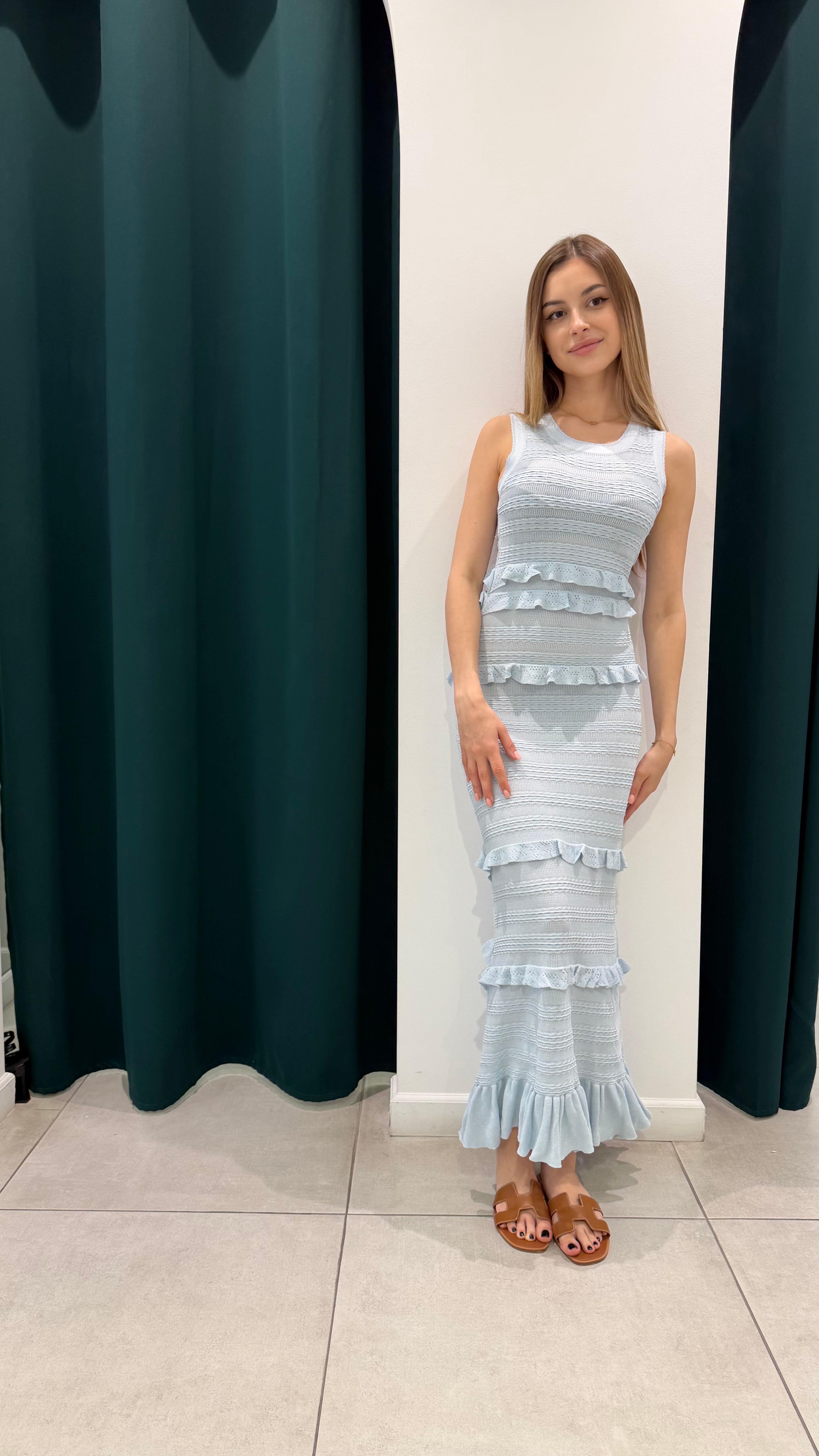 Knit blue maxi ruffle dress