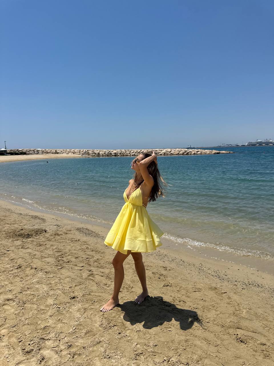 Yellow puffy mini dress