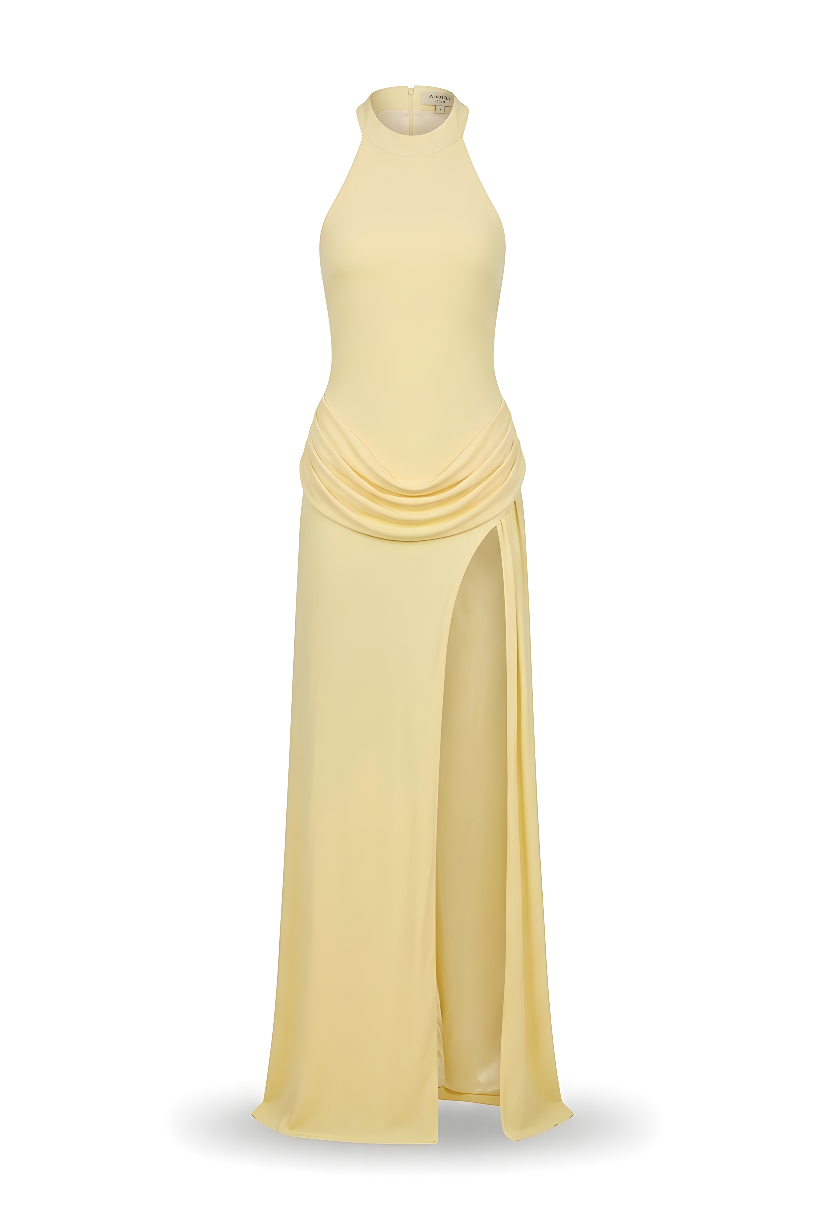 Maxi lemon color dress with big cut on the side
