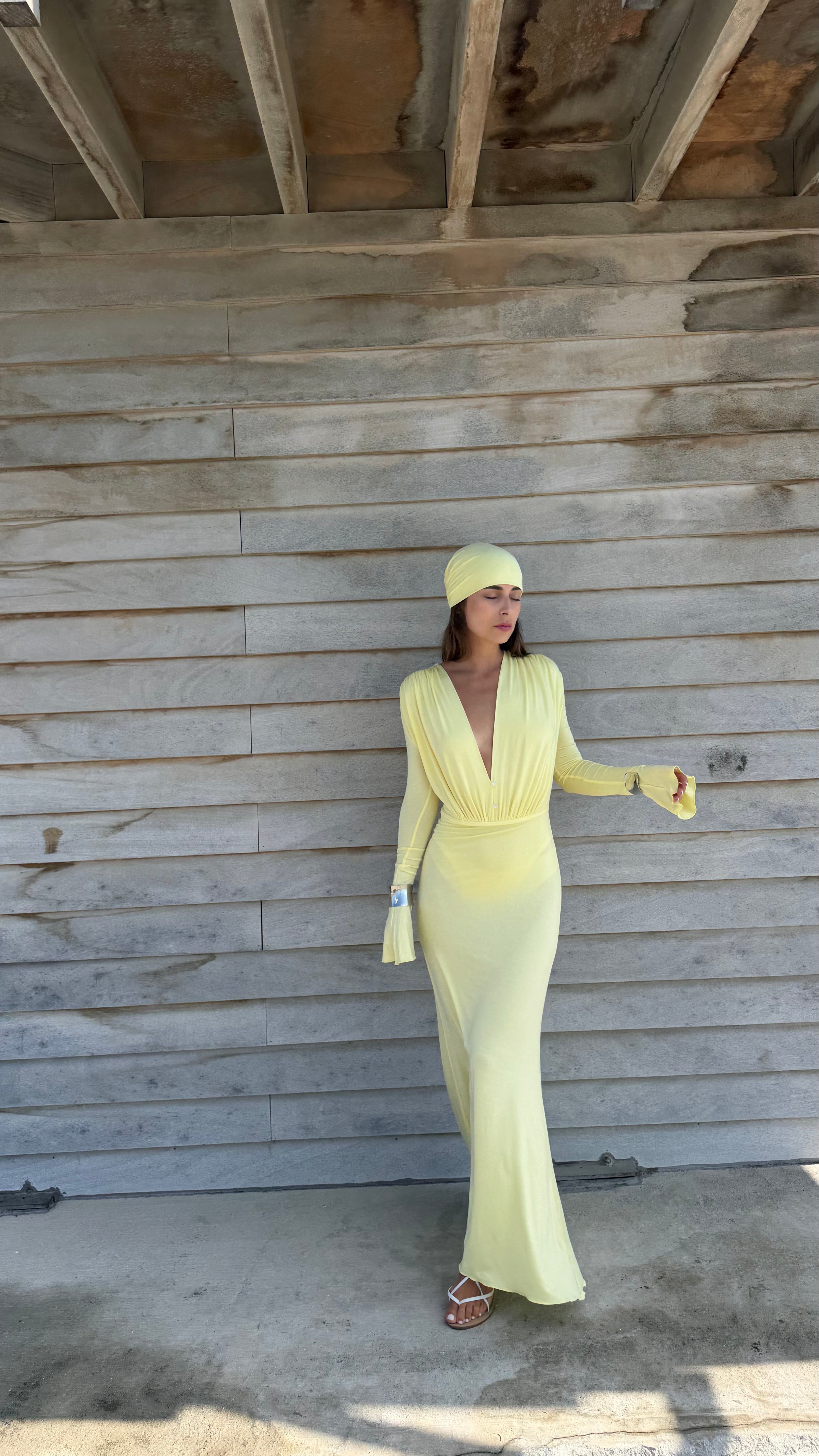 Lemon Maxi Dress with Headscarf