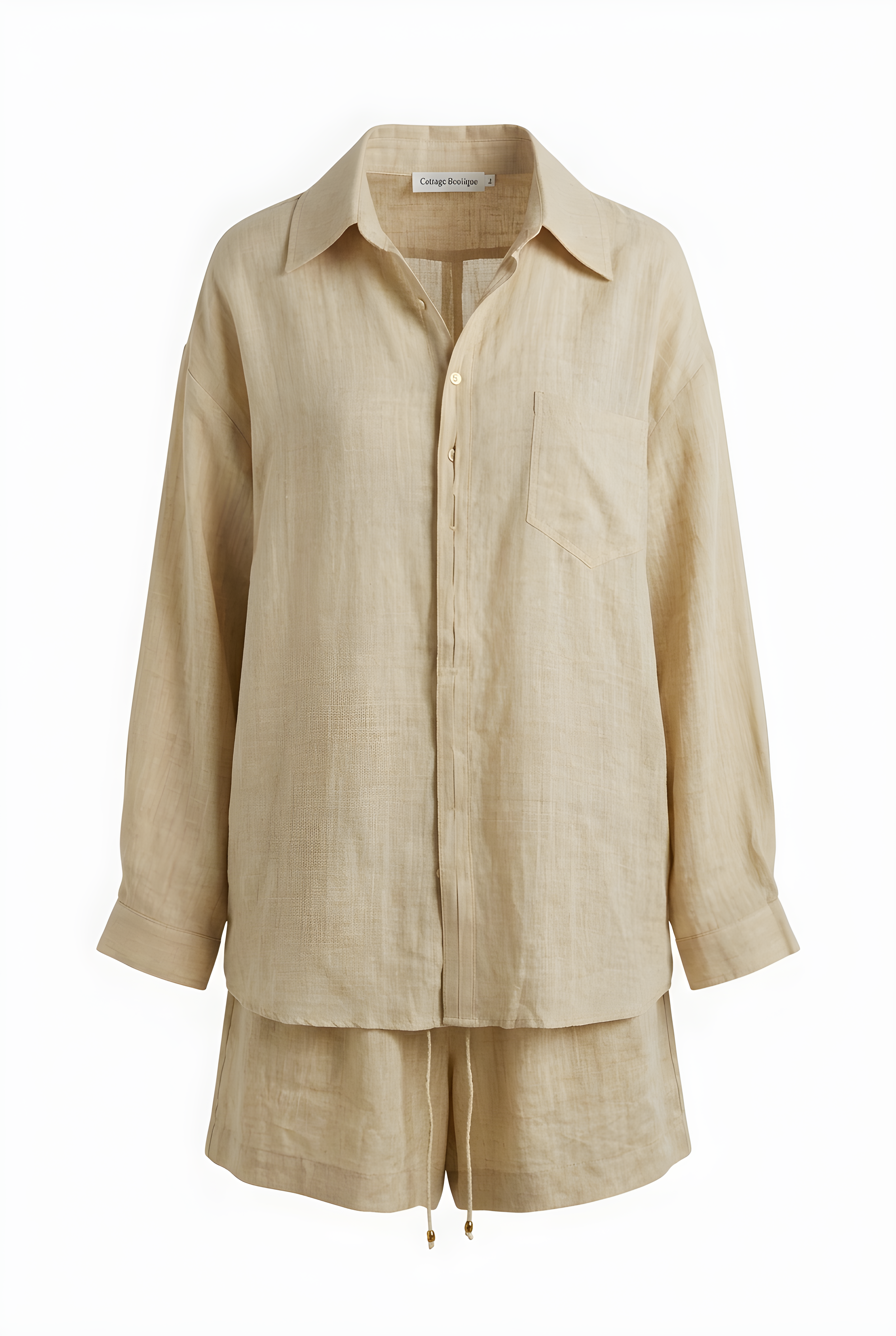 Linen-Blend Oversized Shirt and Drawstring Shorts Set