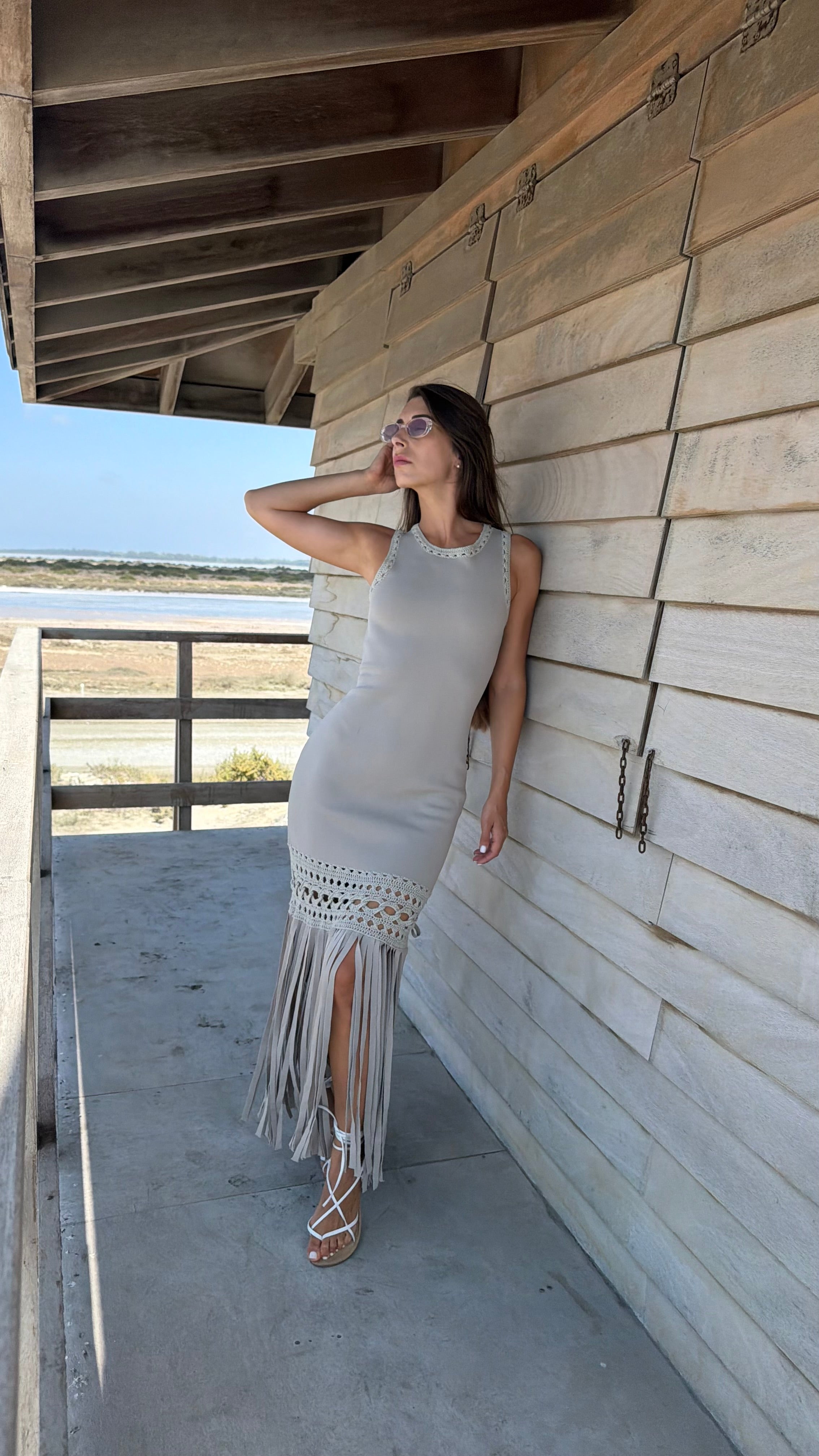 Sahara Fringe Knit Maxi Dress