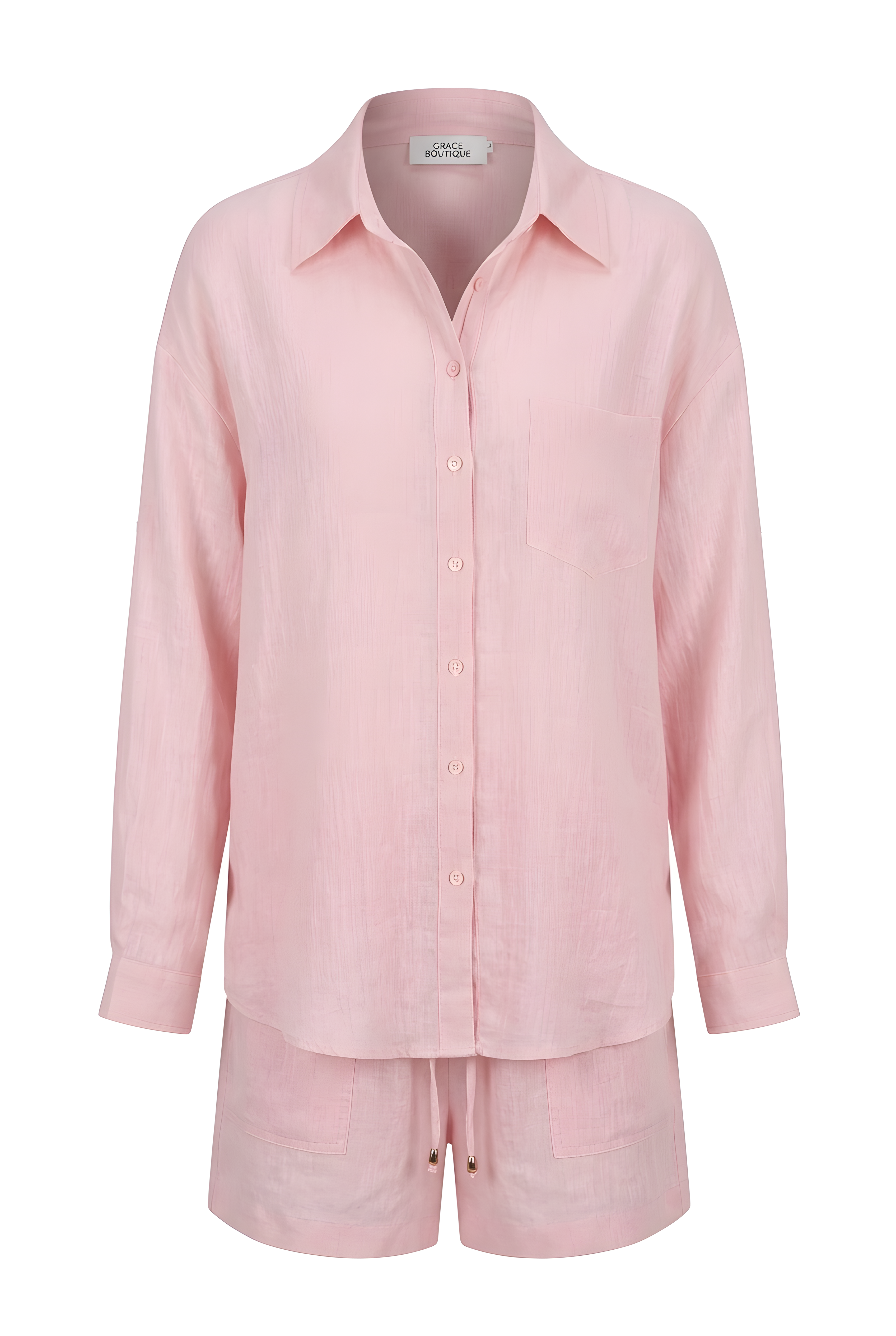 Linen-Blend Oversized Shirt and Drawstring Shorts Set