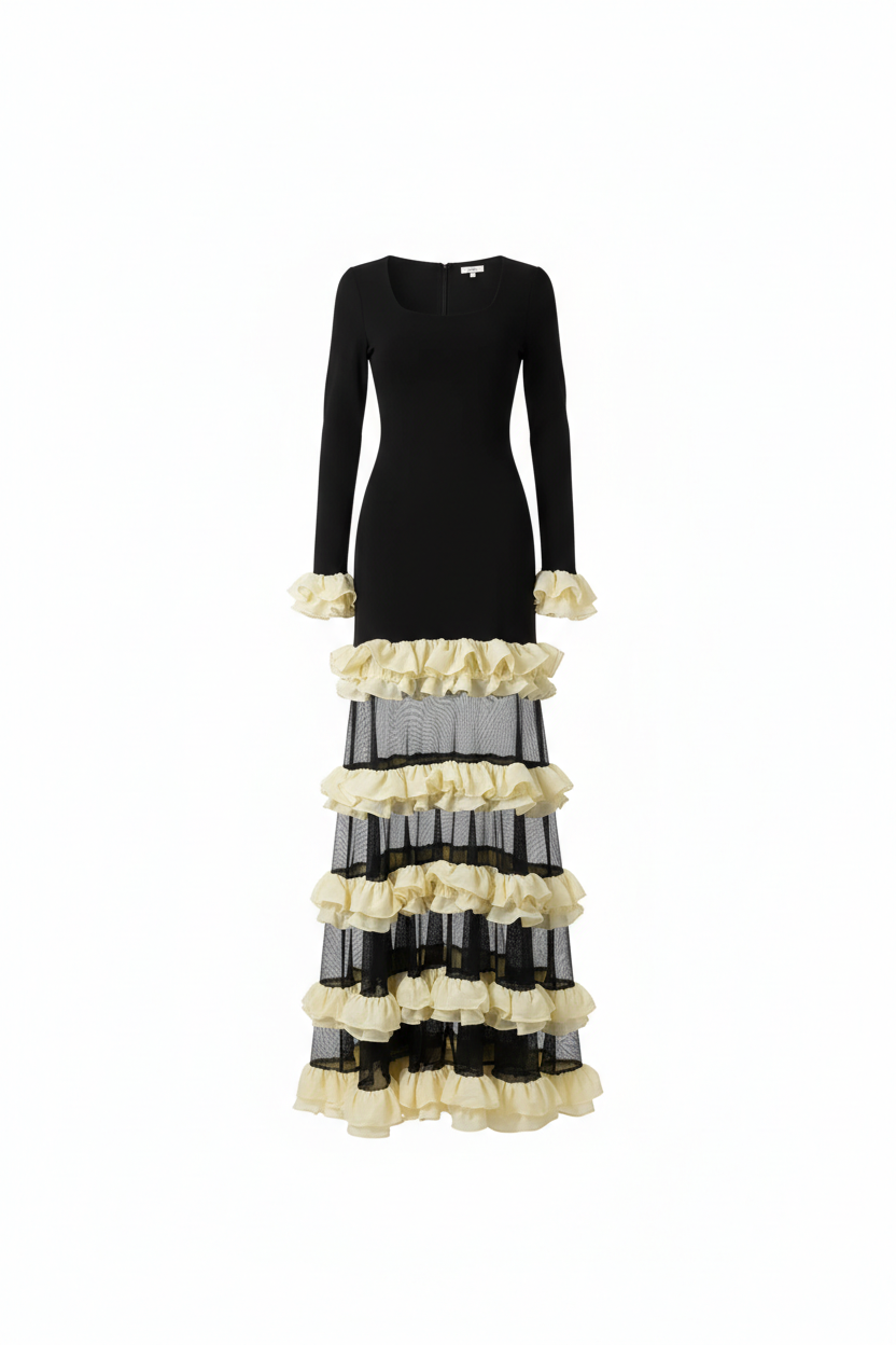 Black maxi ruffled dress