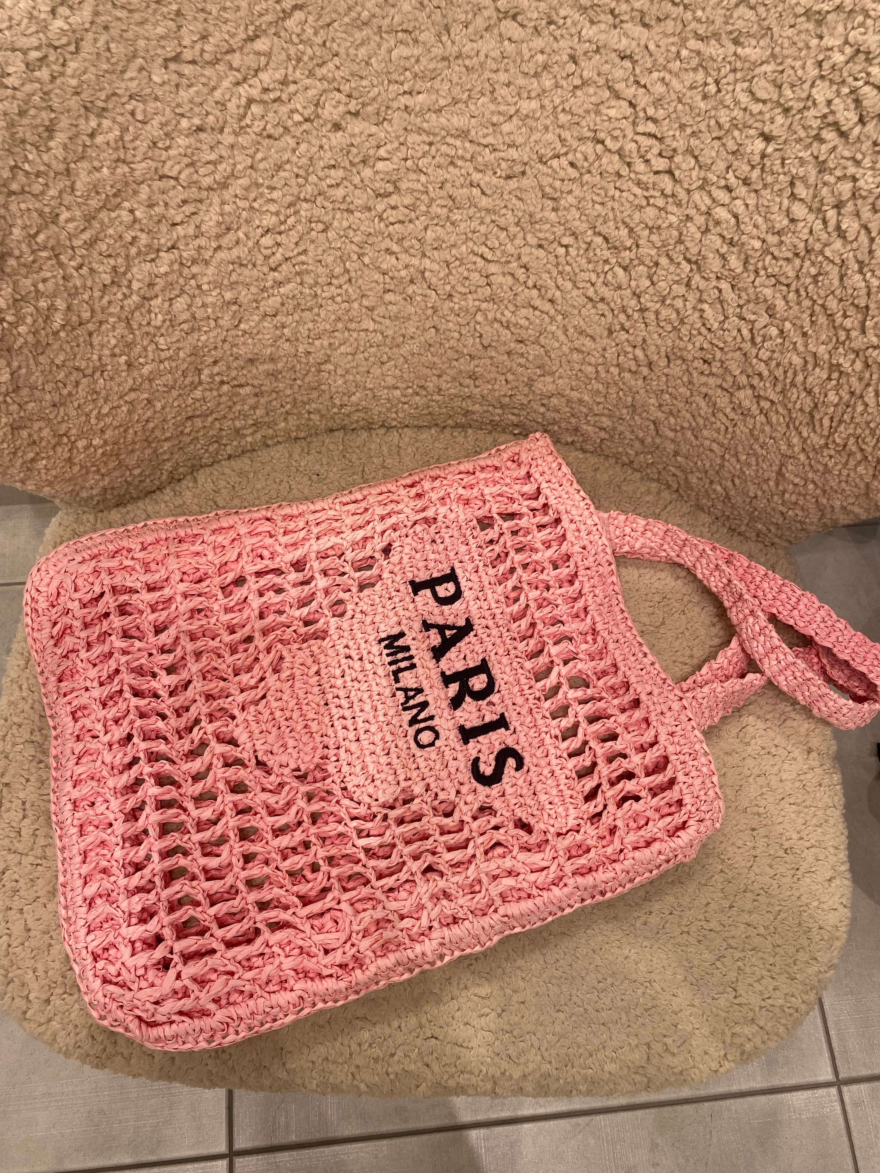 Striped shoulder straw bag