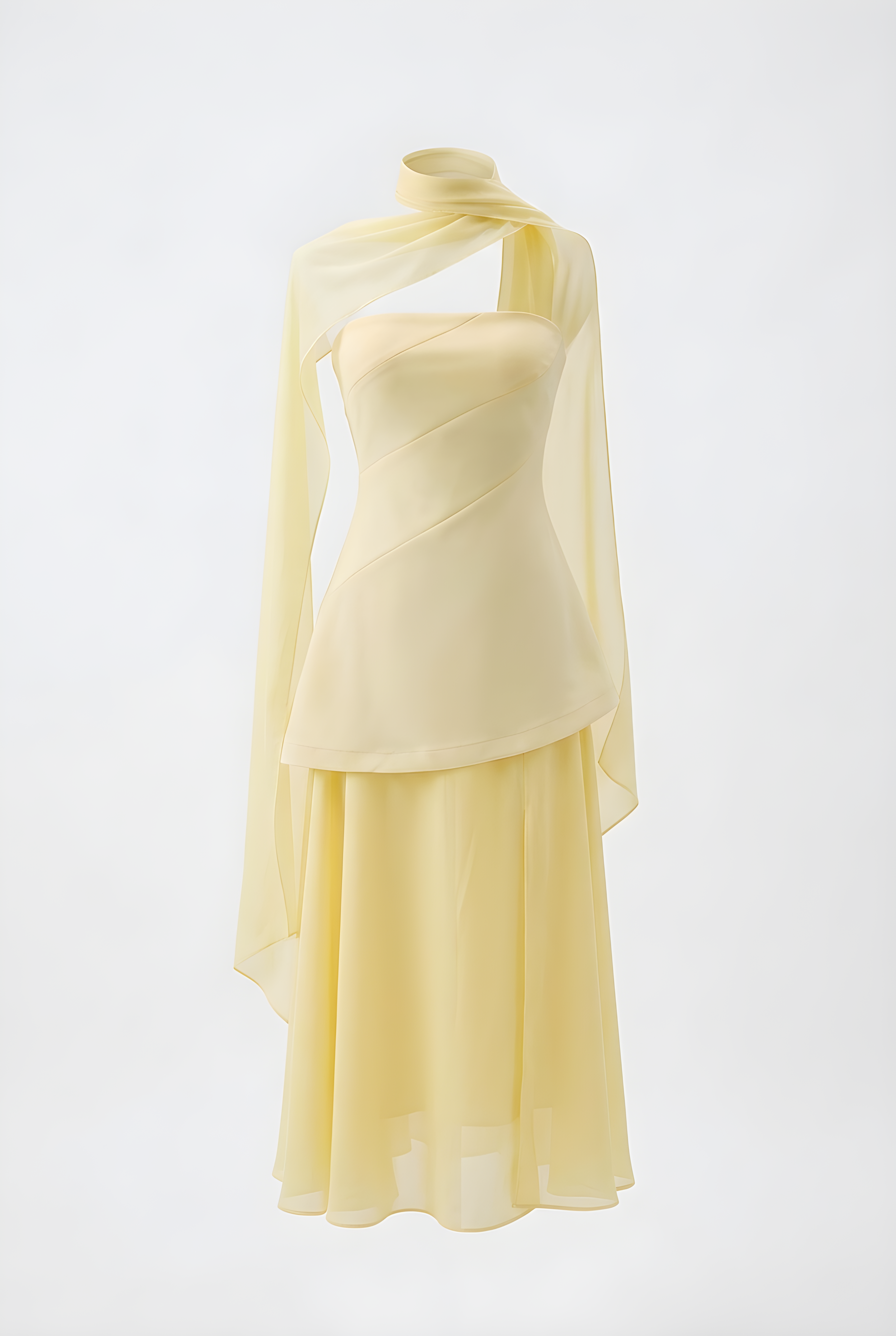 Butter Yellow Elegance Dress with scarf