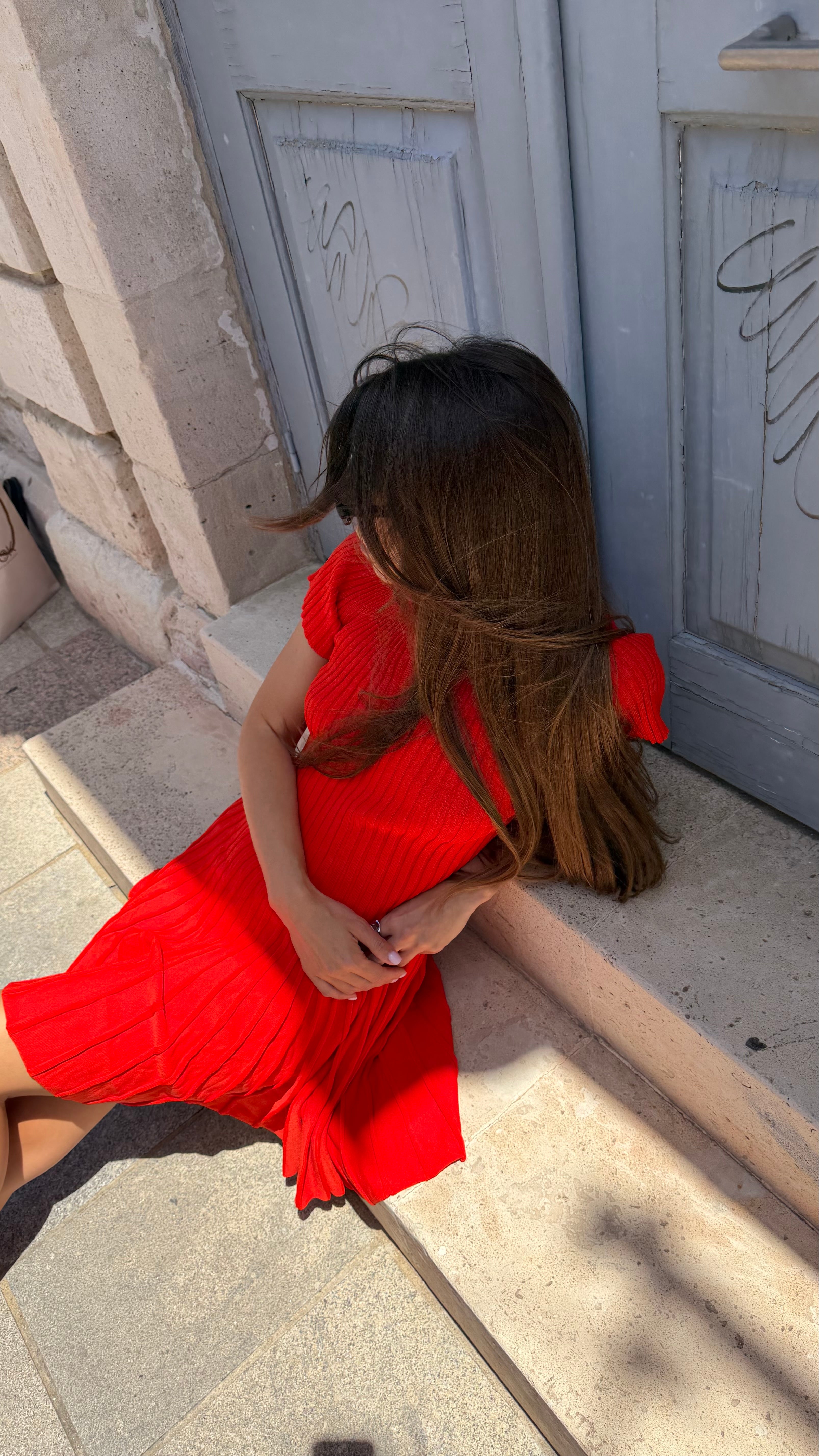 Orange Ribbed Knit Flared Mini Dress