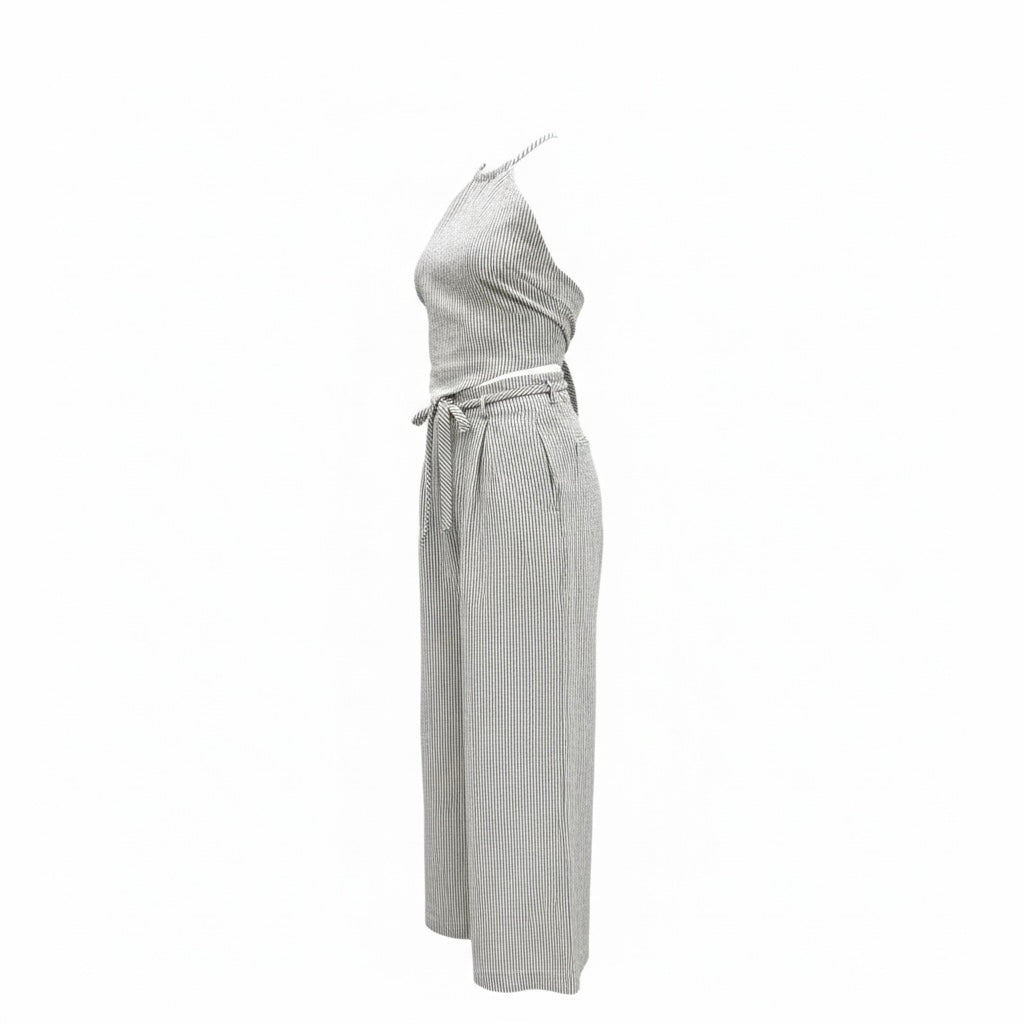 Stripped grey backless top with trousers