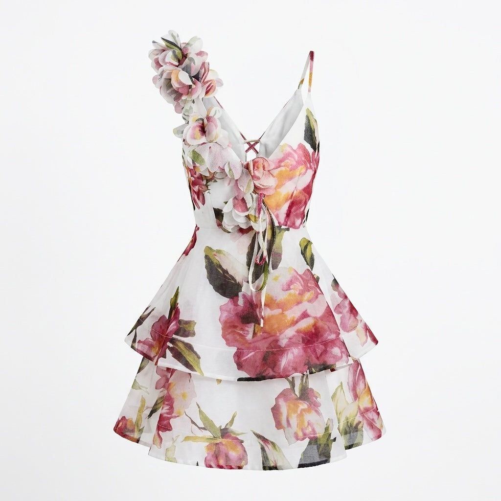 Floral ruffle mini dress