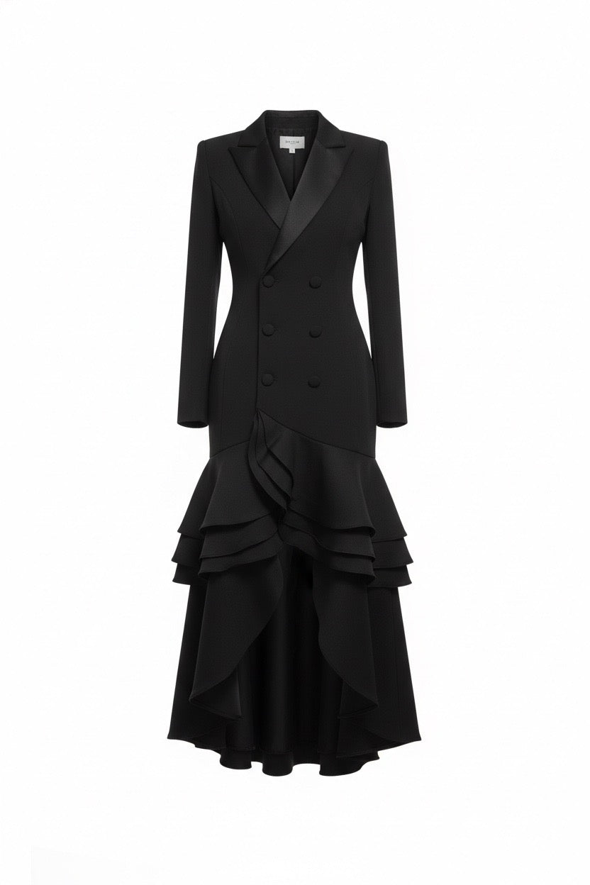Black asymmetric ruffle-hem  dress