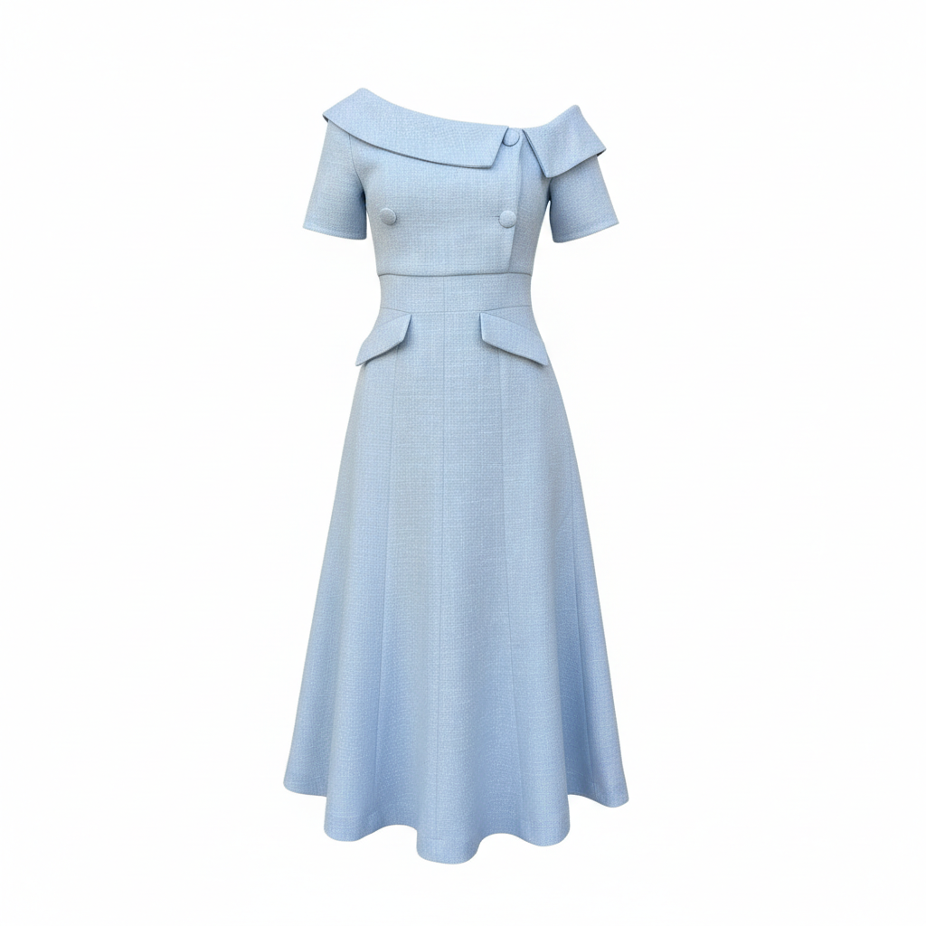 Blue textured  midi dress