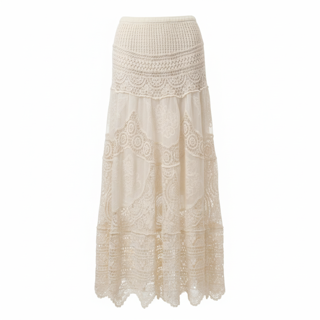 Beige crochet midi skirt