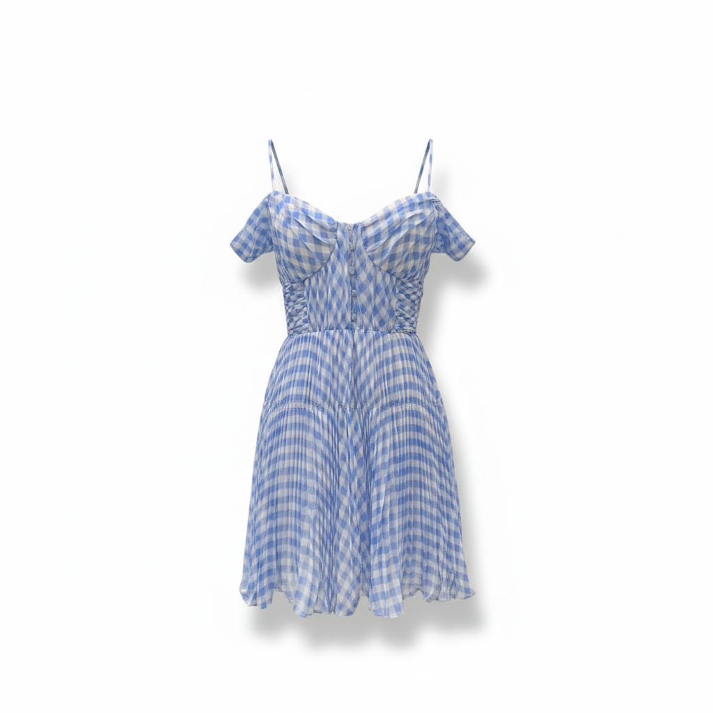Blue mini checkered dress