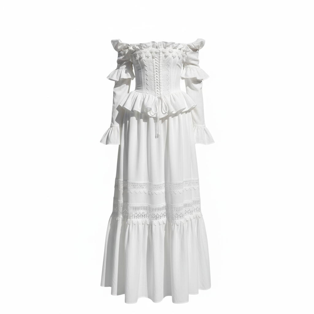 White corset broderie maxi dress