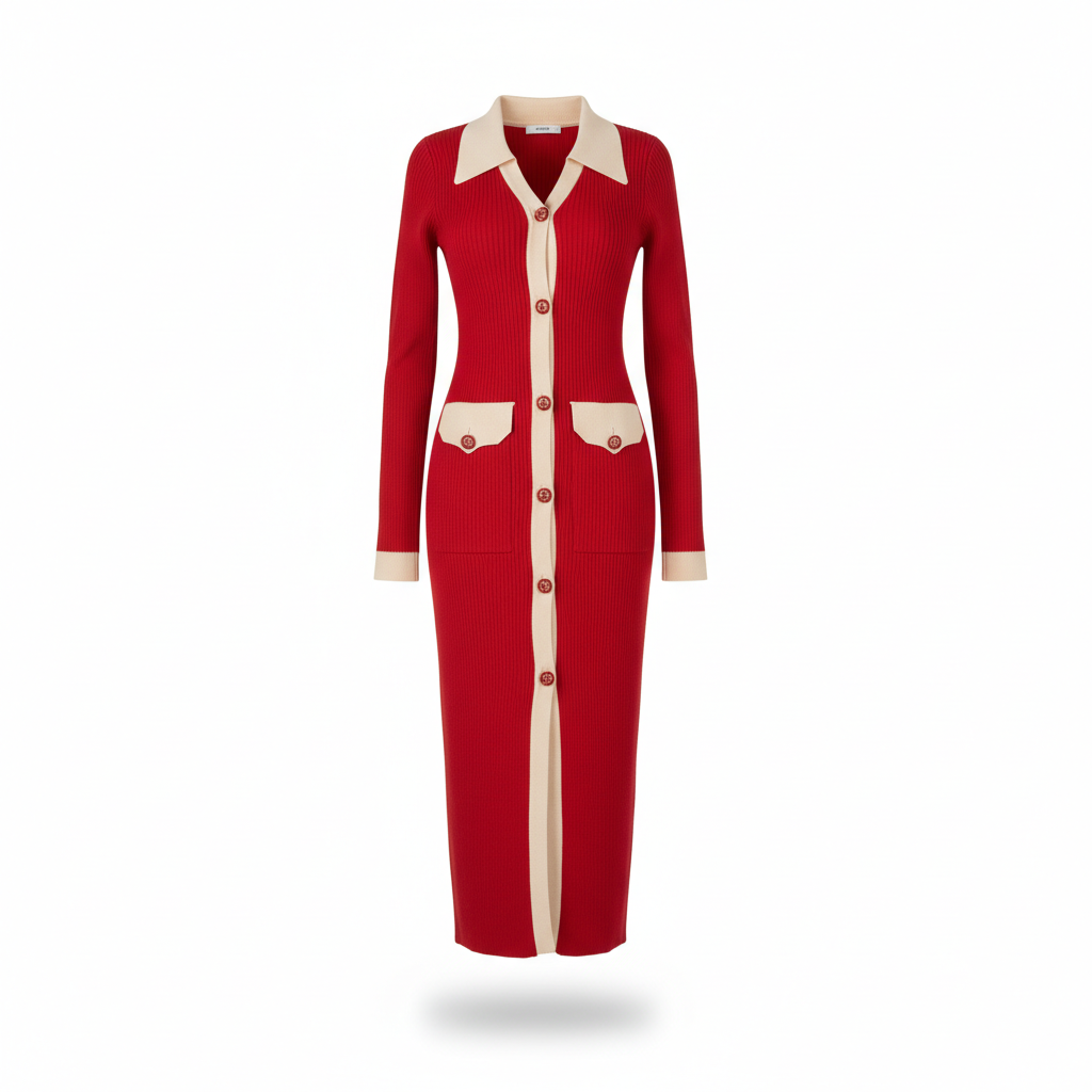 Red knitted midi dress