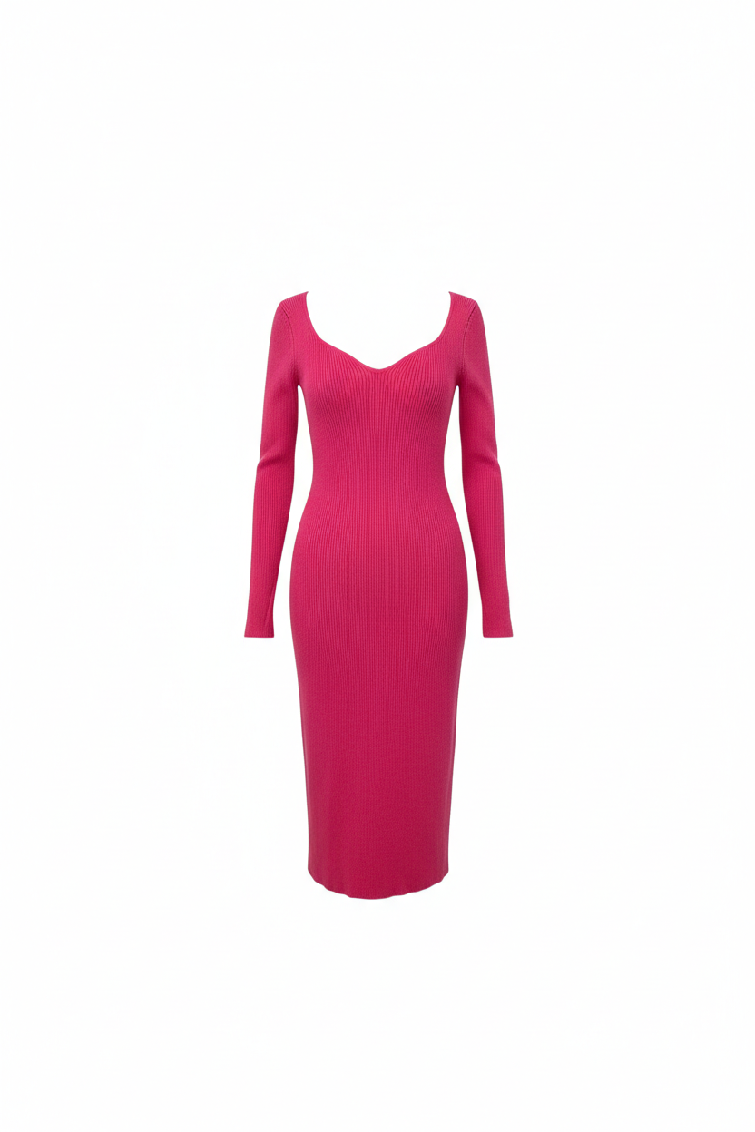 Fuchsia knitted midi dress