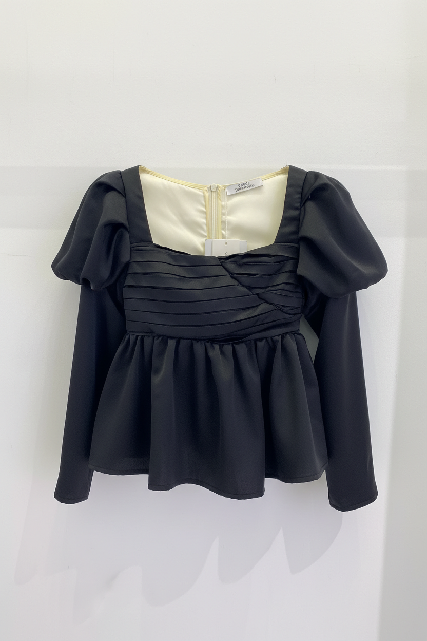 Puff sleeves black top