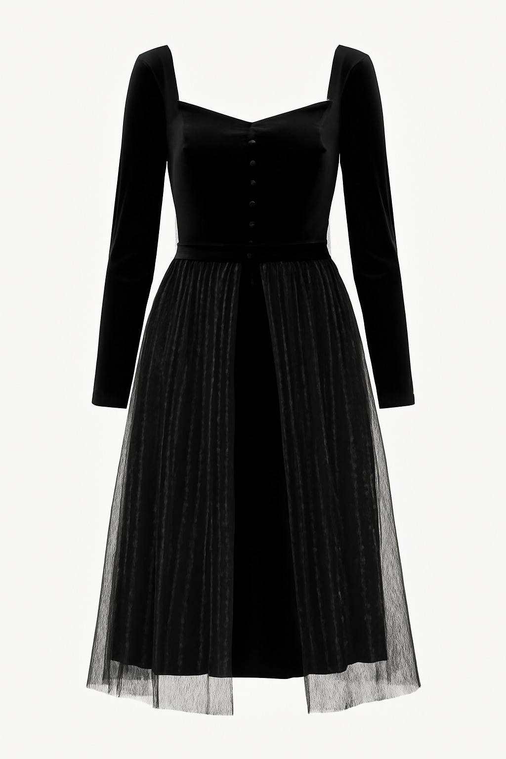 Velvet midi dress with fluffy skirt