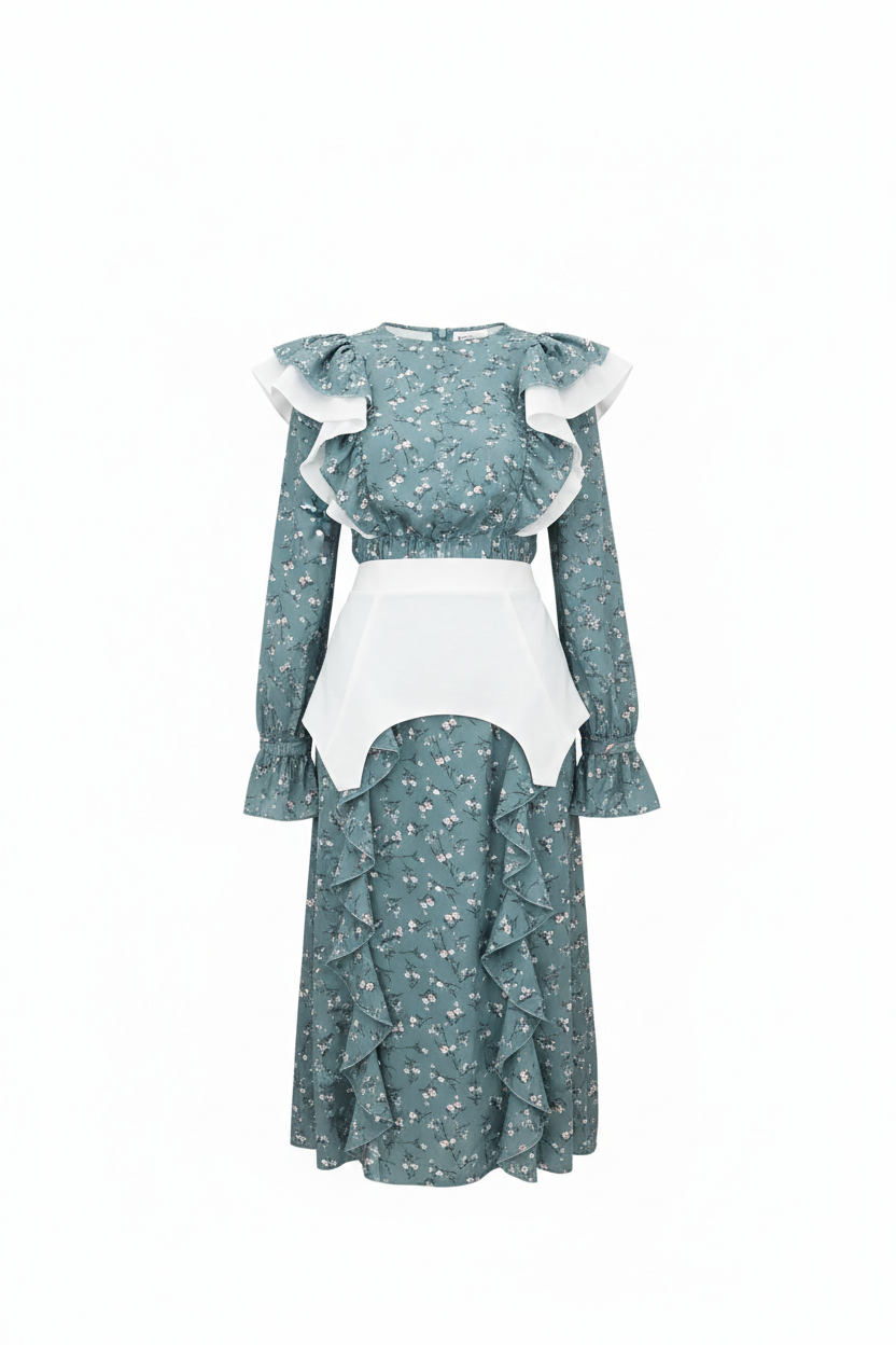 Floral printed  dress with basque