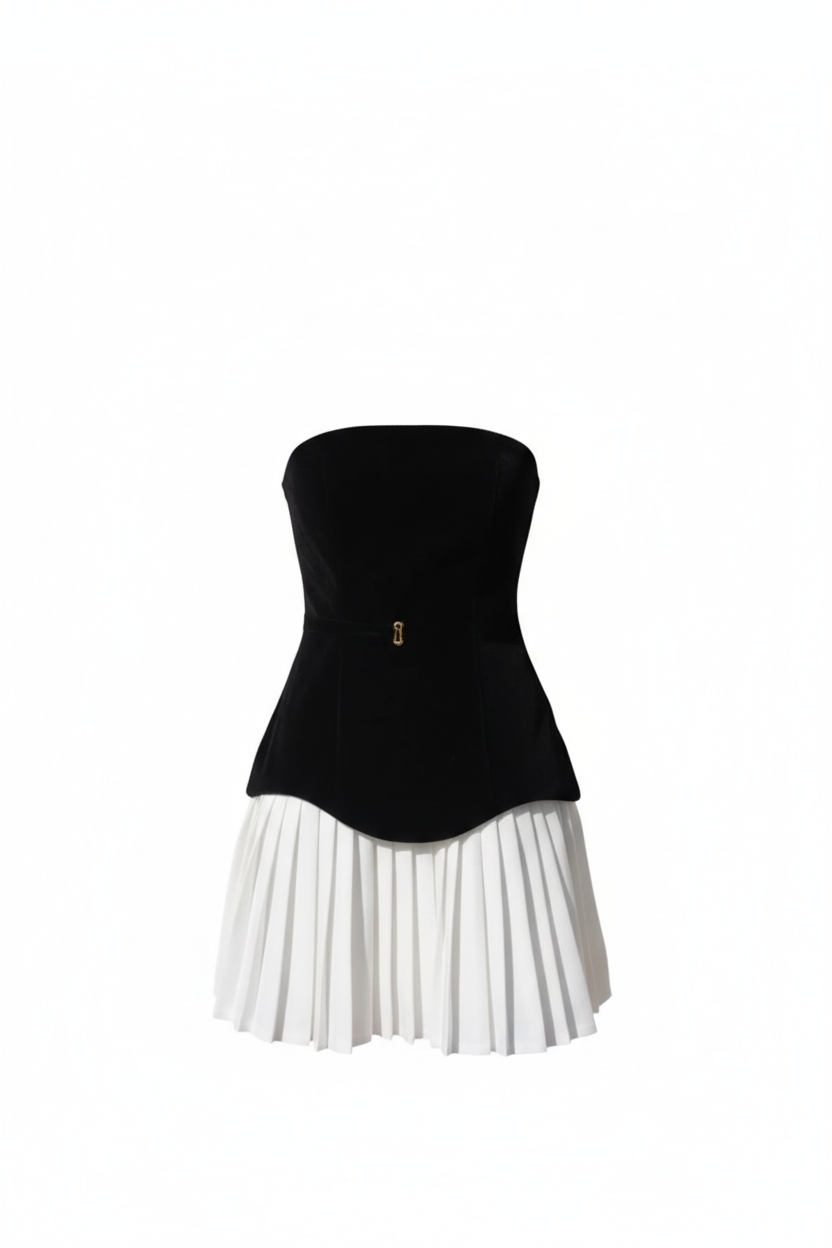 Black velvet strapless corset dress