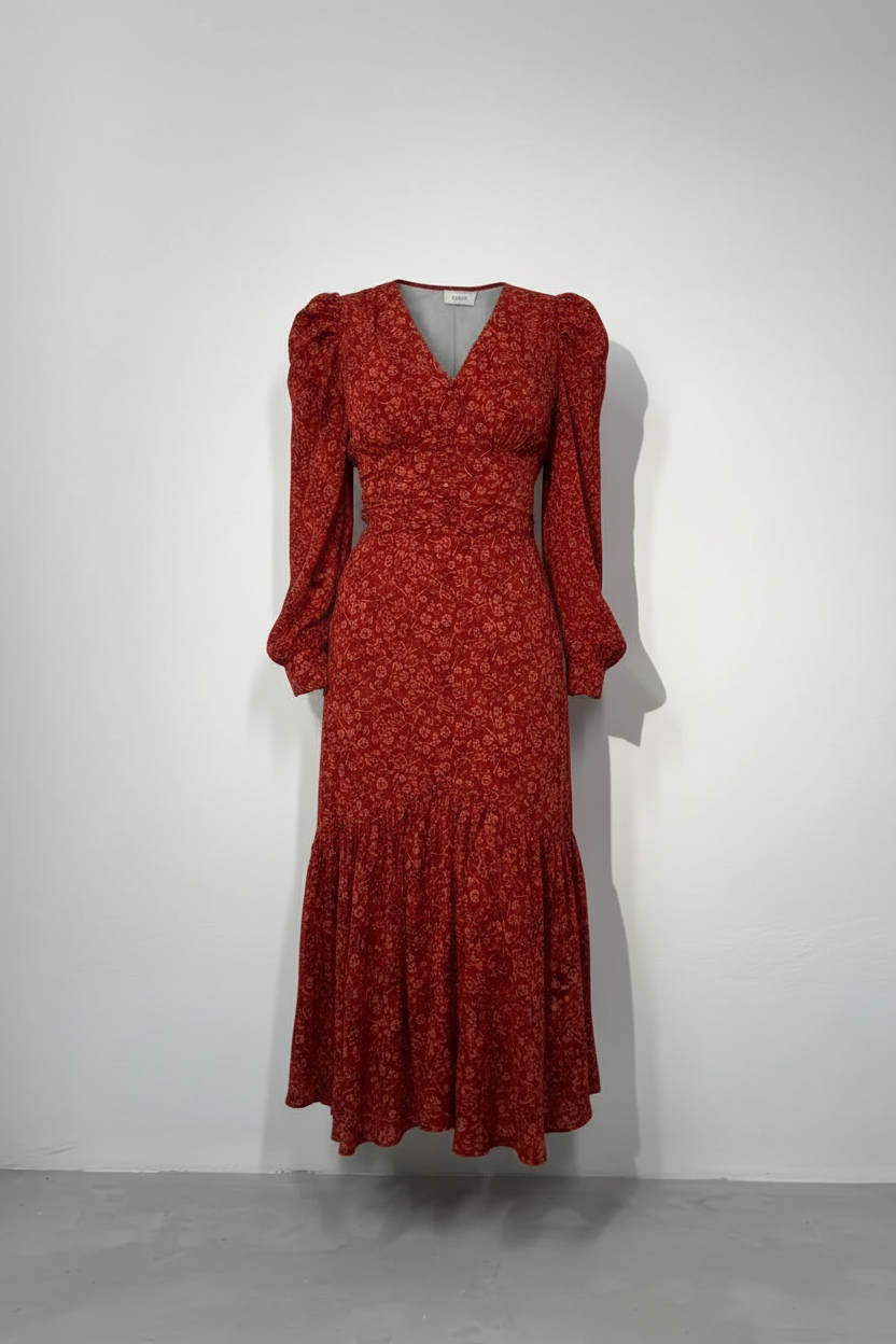 Red flower midi dress