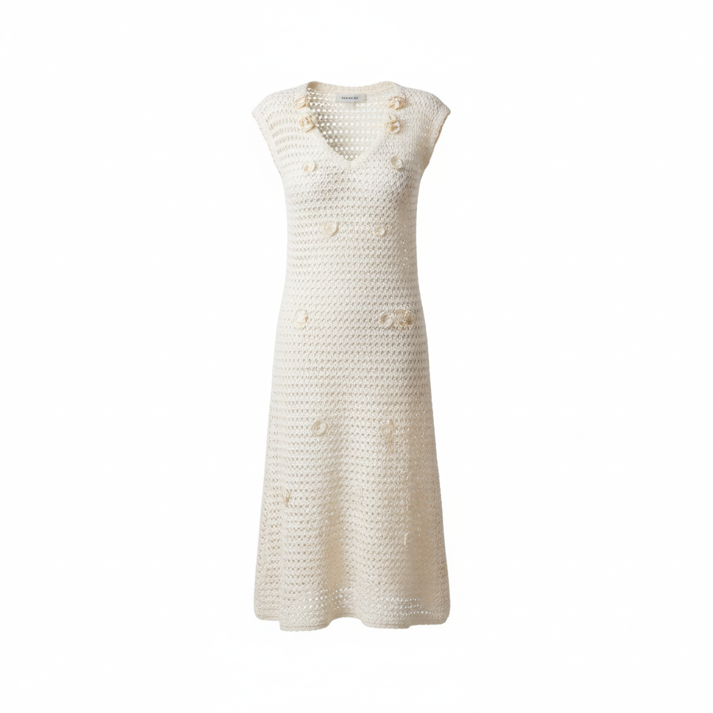 Crocheted floral applique dress