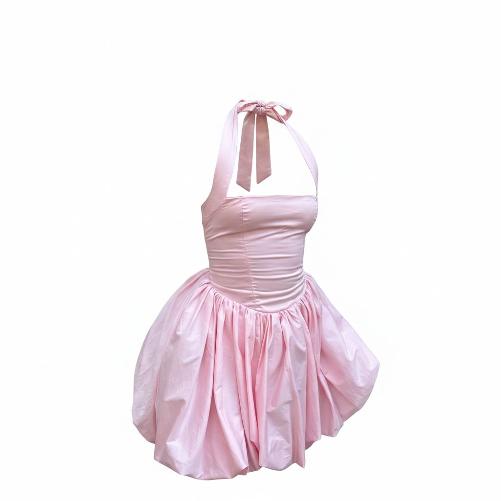 Cotton pink mini puffy dress