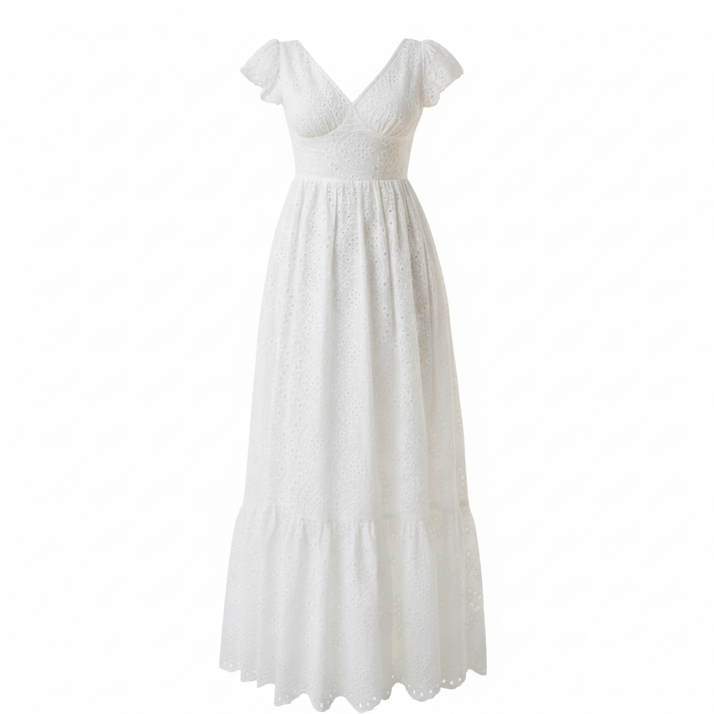 White embroidered backless dress