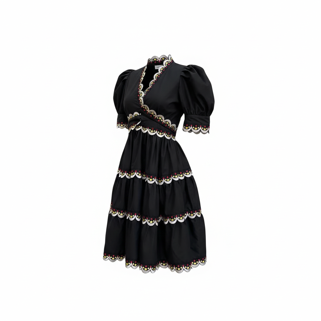 Black puffy sleeves mini dress