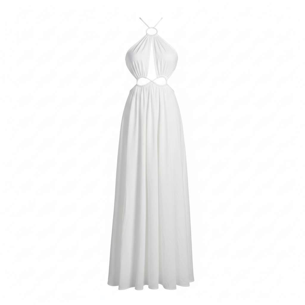 White cotton cut -out maxi dress
