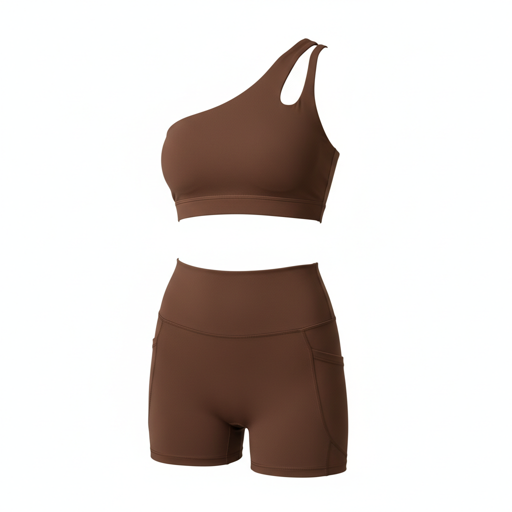 Brown one shoulder top with shorts
