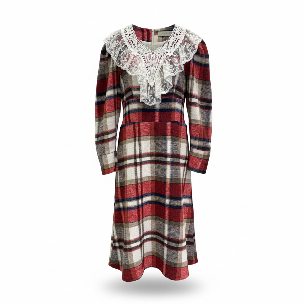 Midi plaid  wool waisted dress