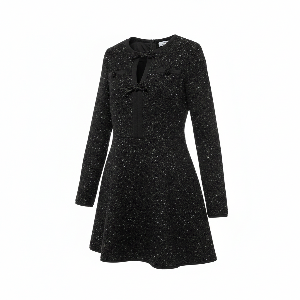 Bouclé mini dress with shimmering sequins