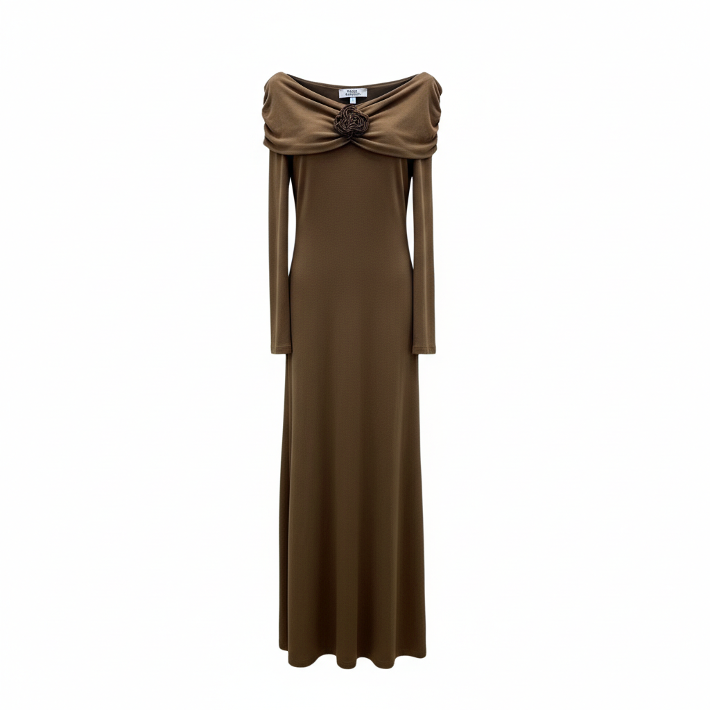 Off shoulder brown dress
