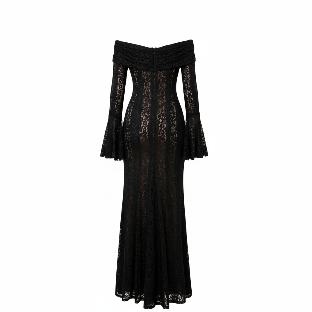 Off shoulder black lace maxi dress