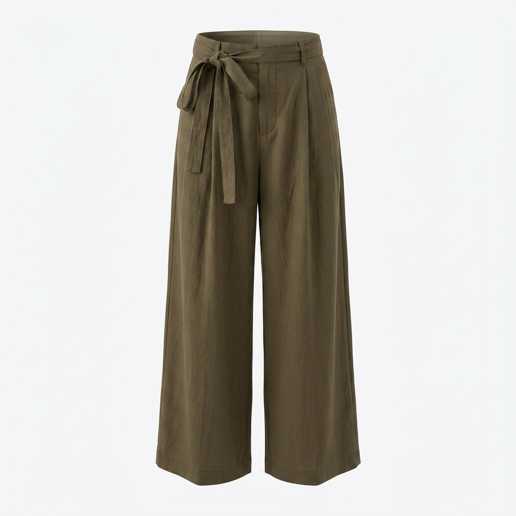 Flared khaki cotton trousers