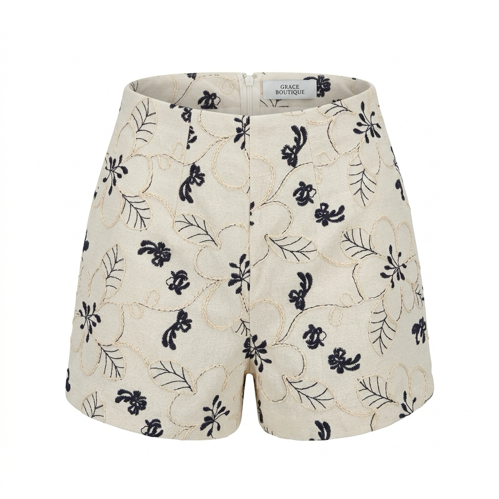 Flower linen shorts