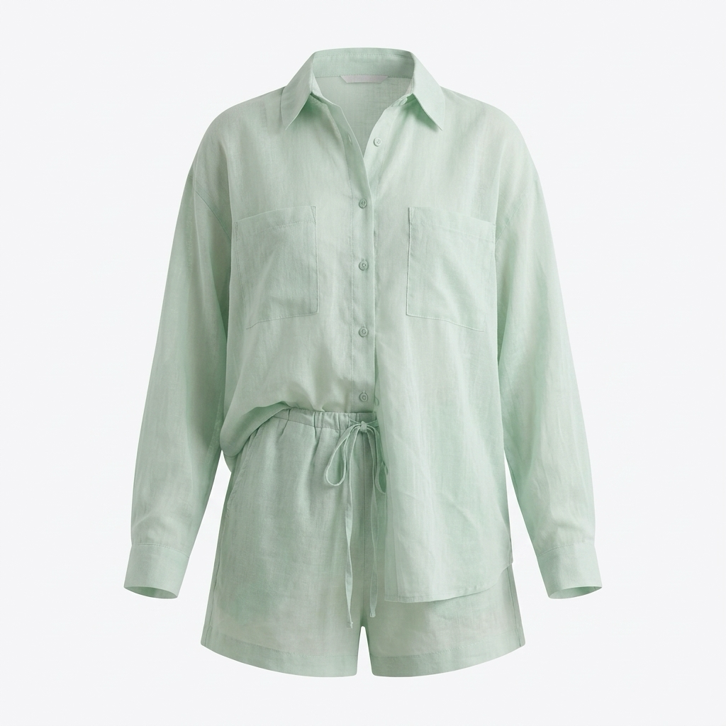 Linen-Blend Oversized Shirt and Drawstring Shorts Set