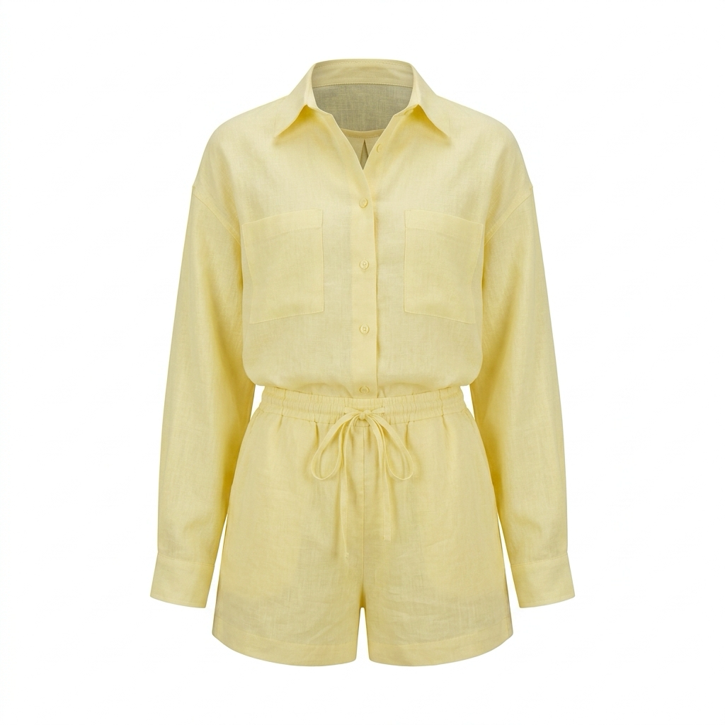 Linen-Blend Oversized Shirt and Drawstring Shorts Set