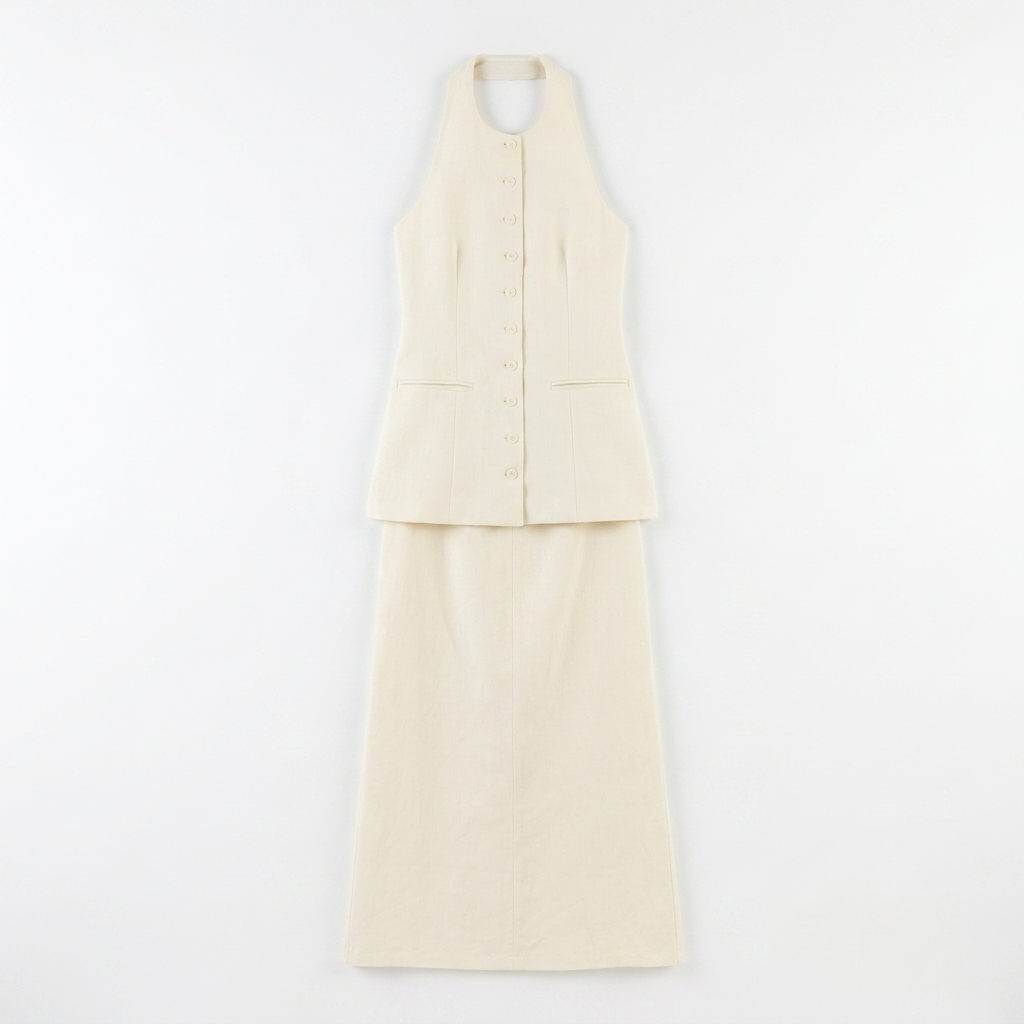 Halter-neck tailored vest with skirt