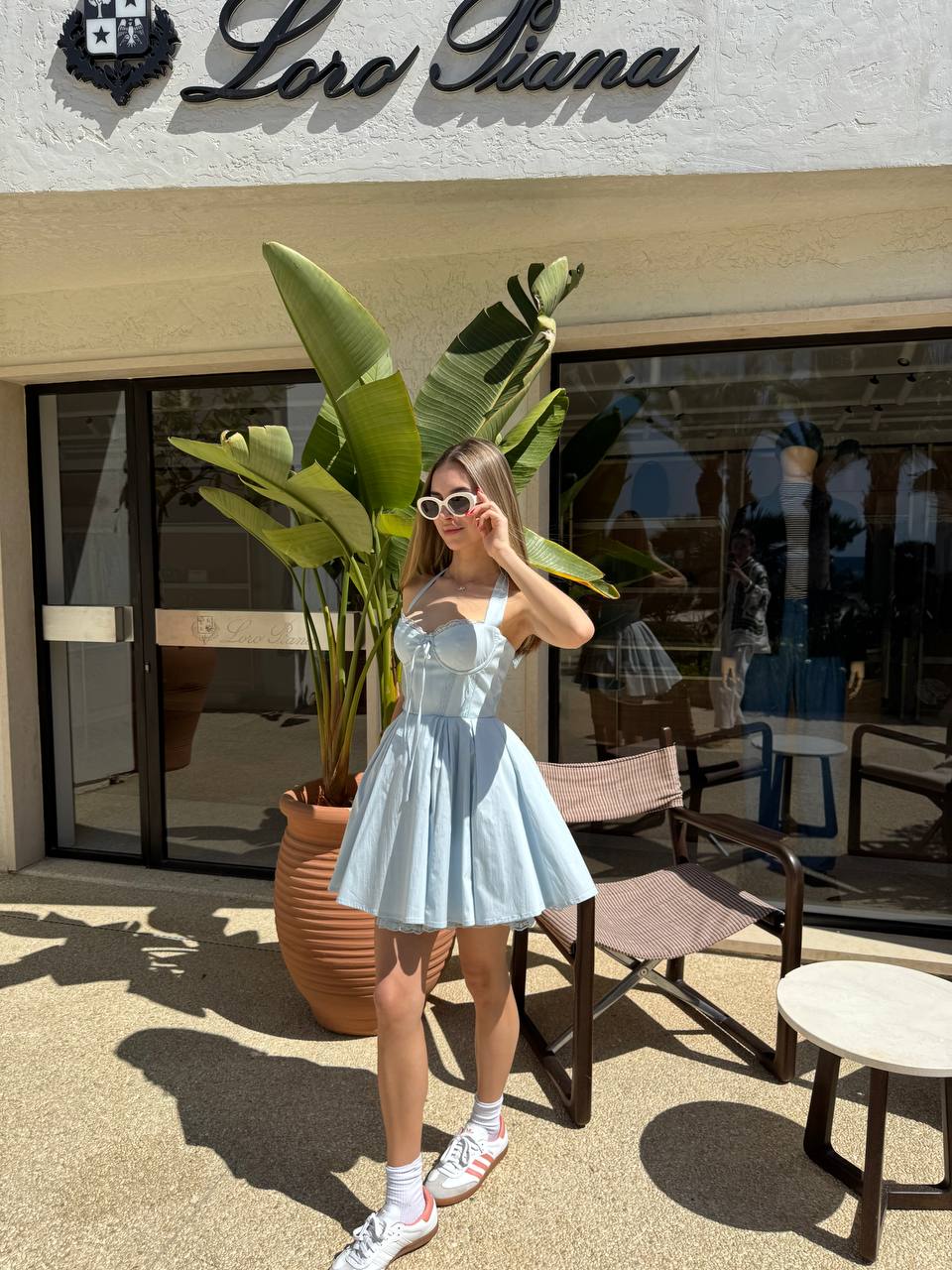 Blue mini halter neck dress
