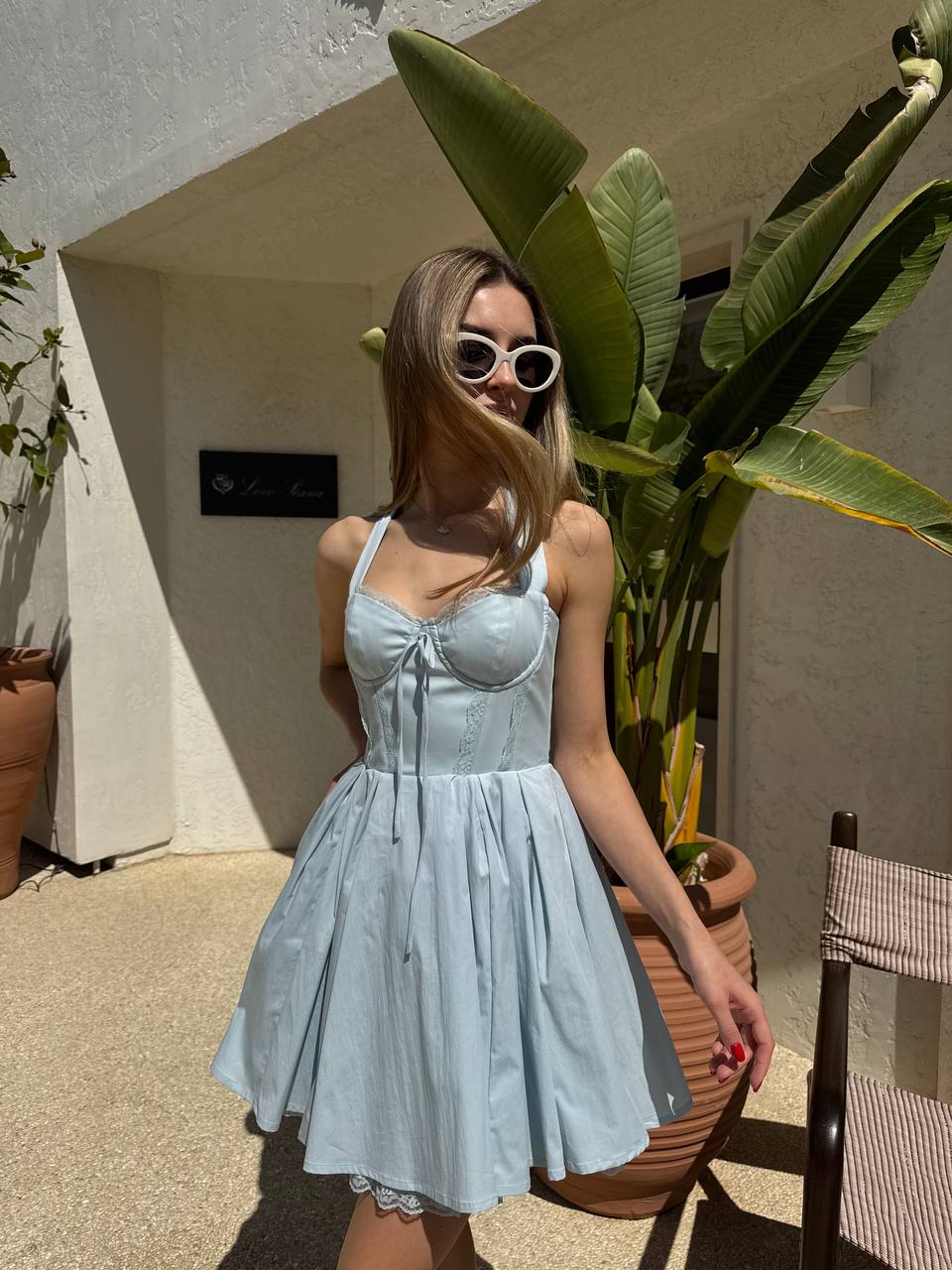 Blue mini halter neck dress