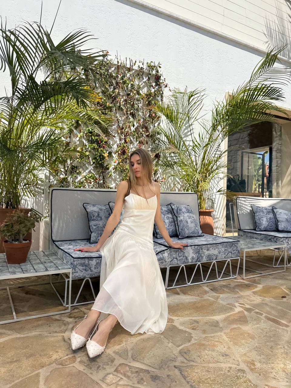 Beige maxi  pleated dress