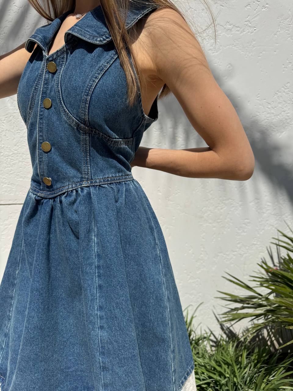 Denim fitted mini dress