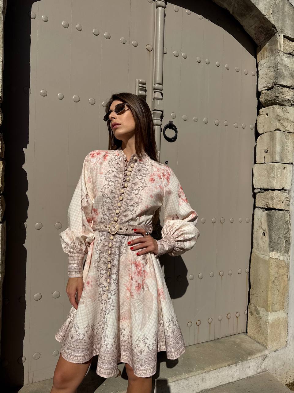 Flower long sleeves mini dress
