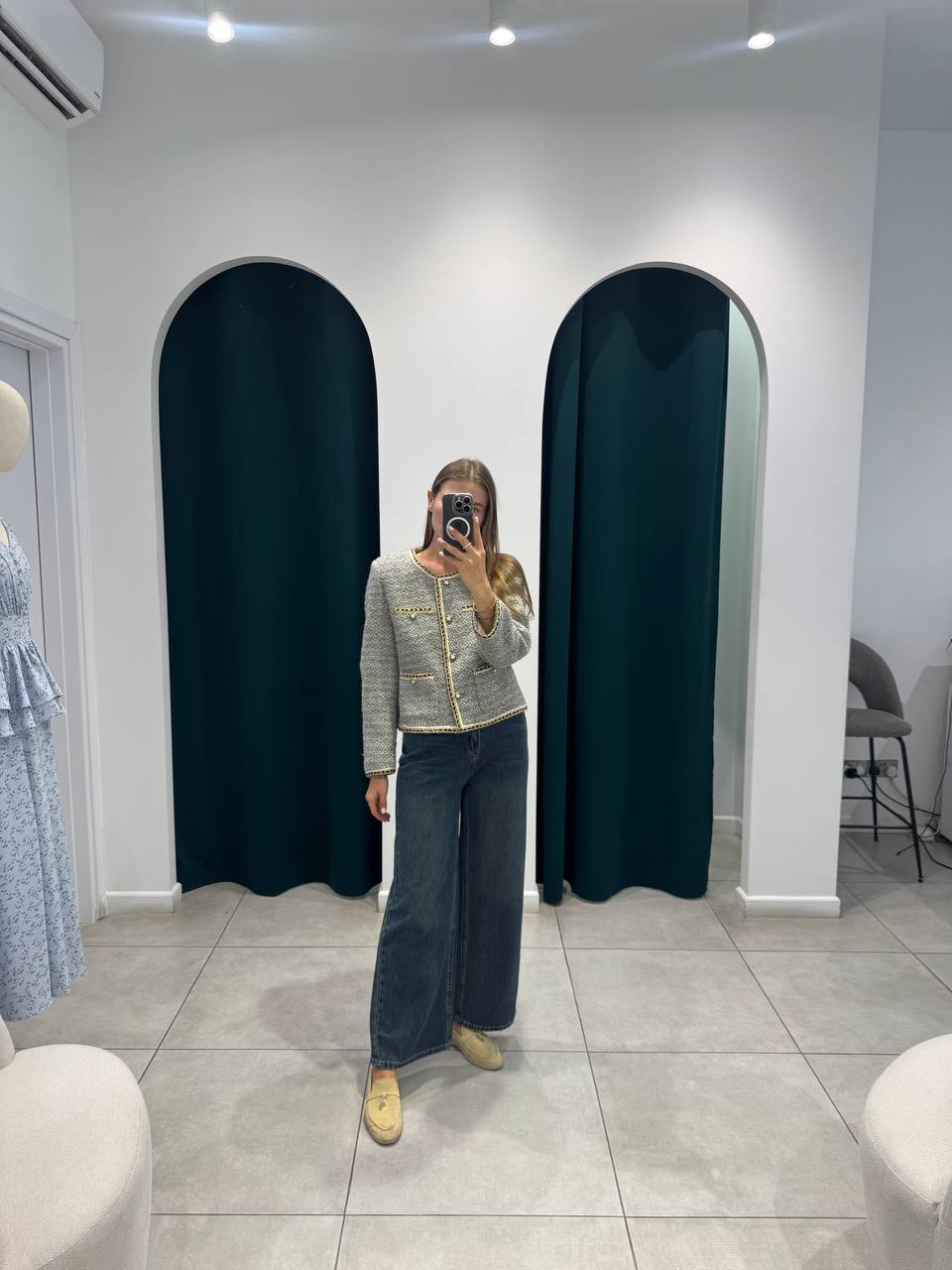 Grey/blue tweed blazer